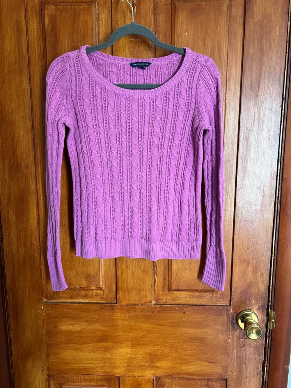 American Eagle Outfitters Pink Cable Scoop Neck Sweater